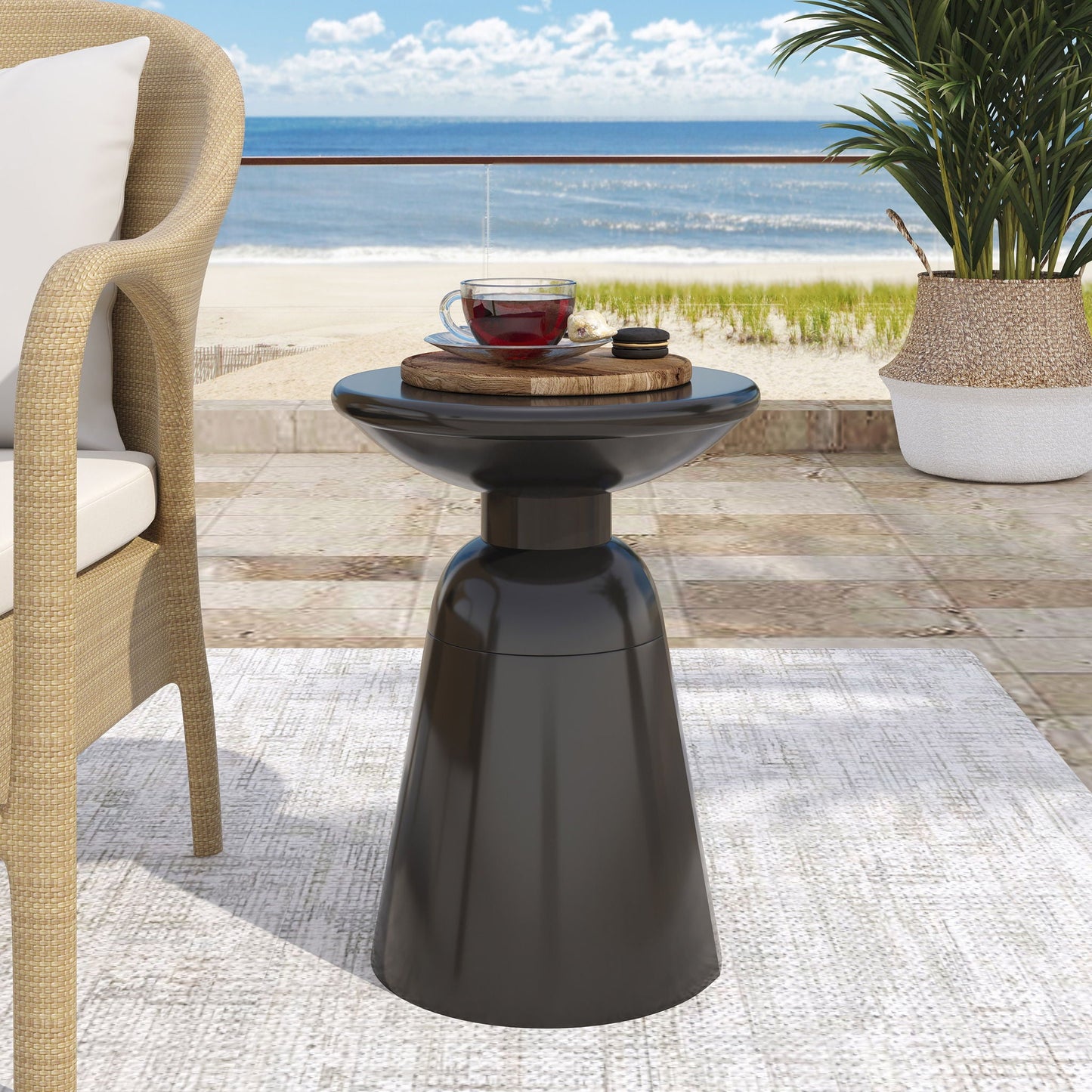 Modern Round Metal Pedestal Outdoor Table