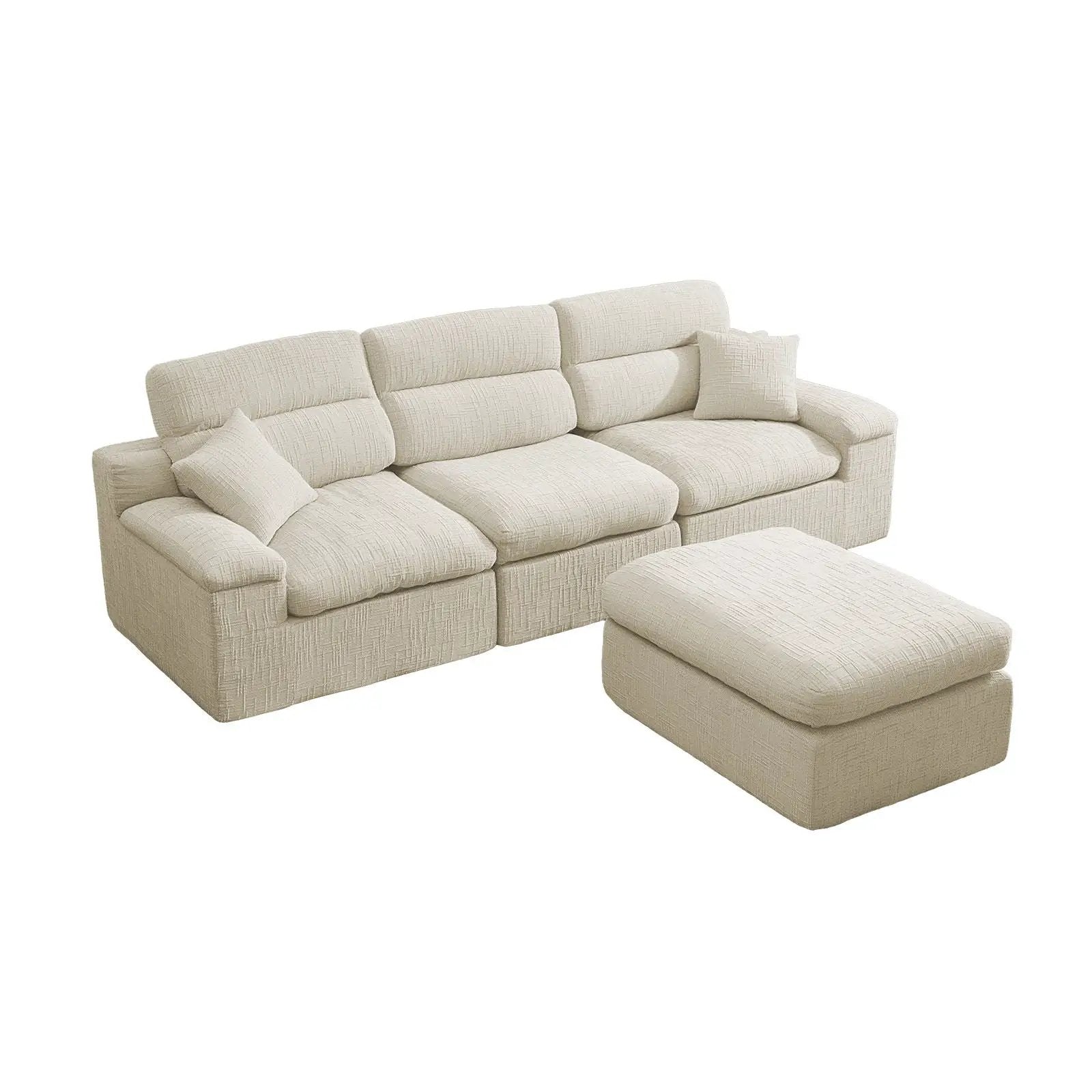 Corner Chaise Sofa With High Backrest beige textured fabric, 2-piece living room set on Tampa Home & Garden Store