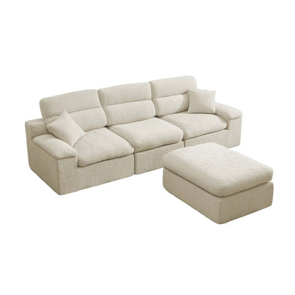 Corner Chaise Sofa With High Backrest beige textured fabric, 2-piece living room set on Tampa Home & Garden Store