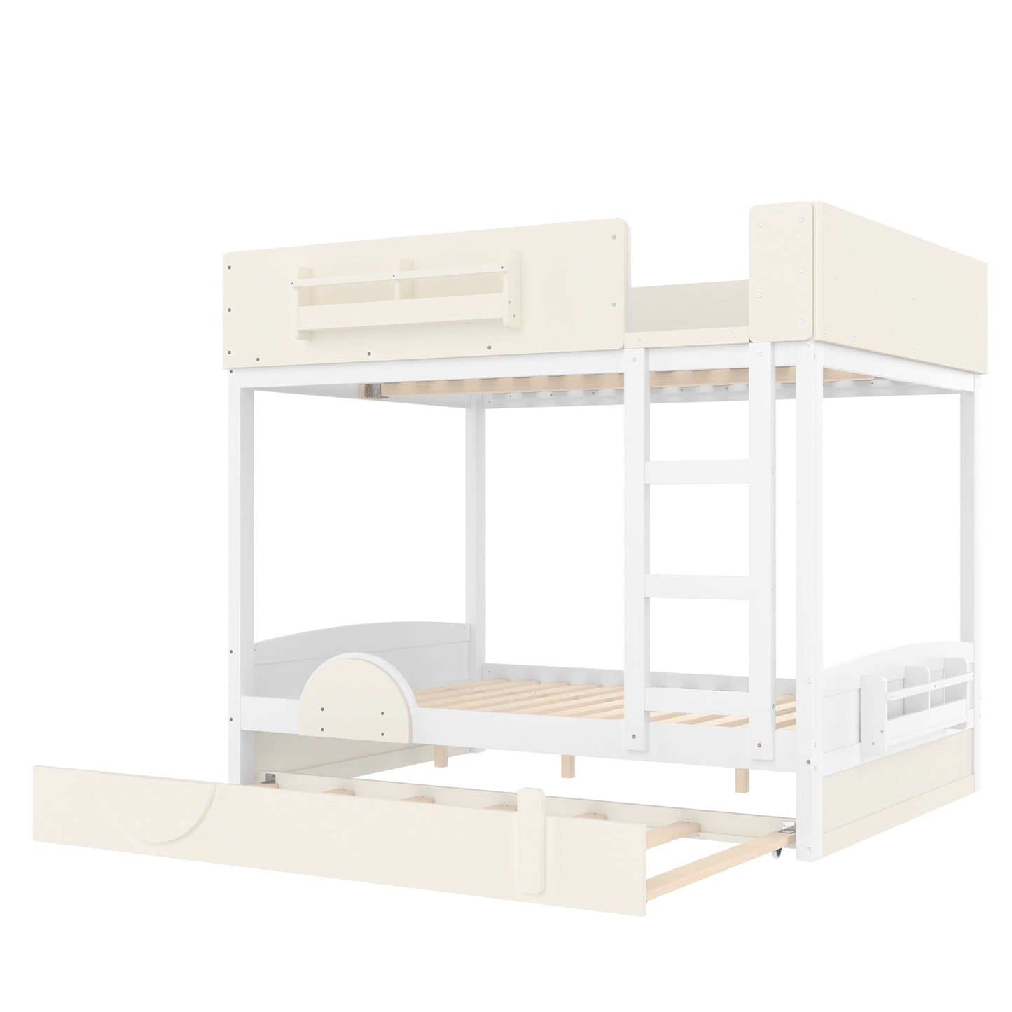 Full Bunk Bed with Trundle and Pine Bookshelf