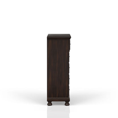 Five Drawer And Solid Wood Antique Chest in dark walnut with turned feet on Tampa Home & Garden Store