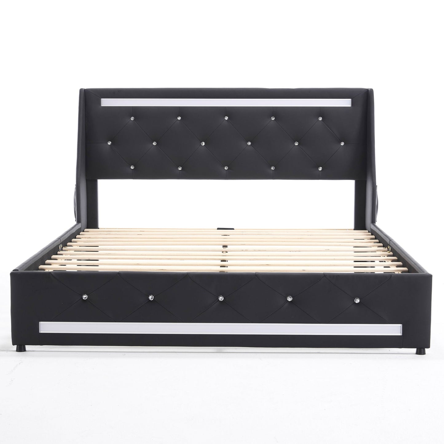 Wingback Upholstered Bed Frame Led and Usb