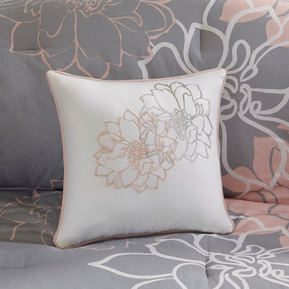 Madison Park Floral Cotton Sateen Comforter Ensemble pillow with pink embroidery on floral on Tampa Home & Garden Store