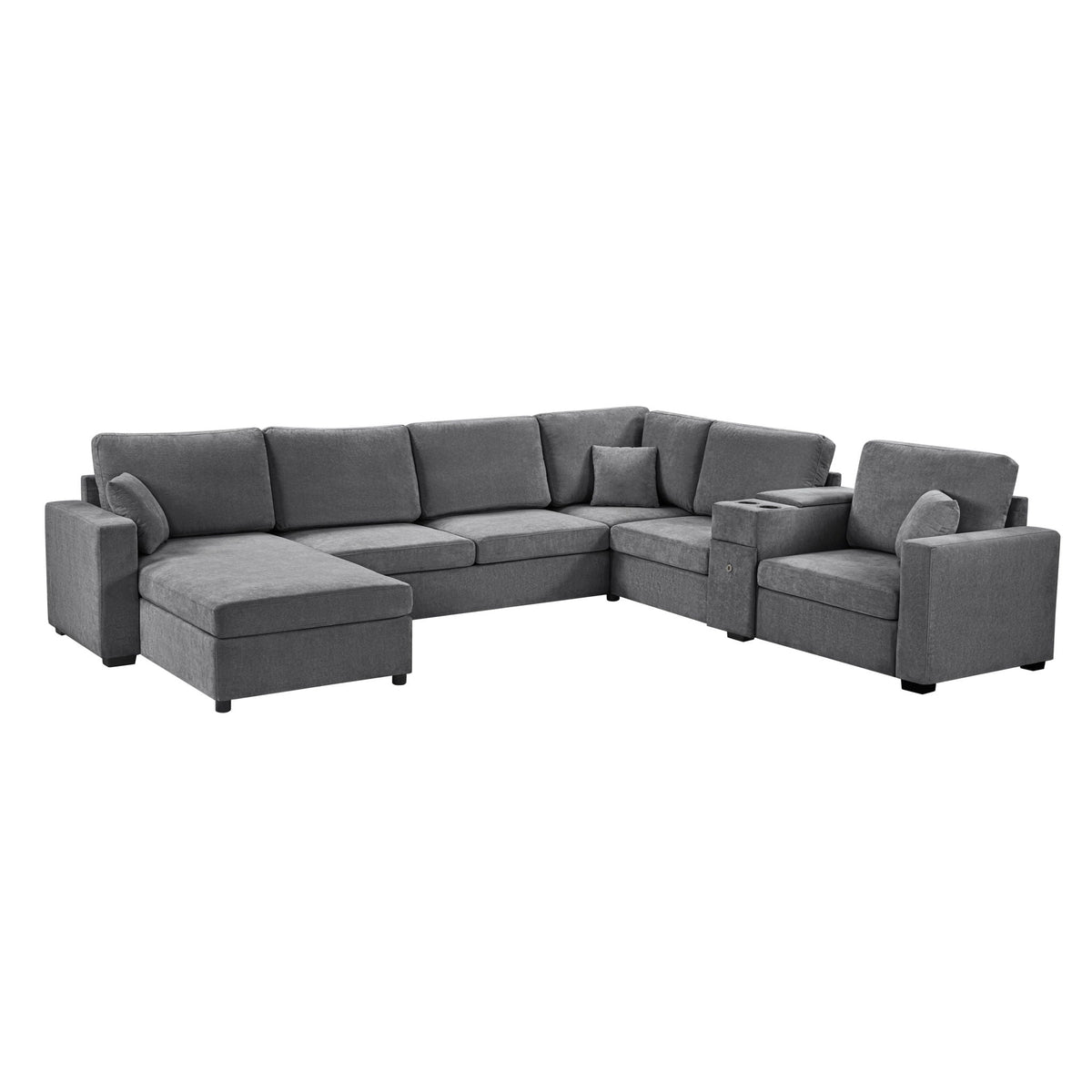 Gray modular 5-seat U-shape sectional with chaise, cup holders, storage drawer HouseOfZazla on Tampa Home & Garden Store