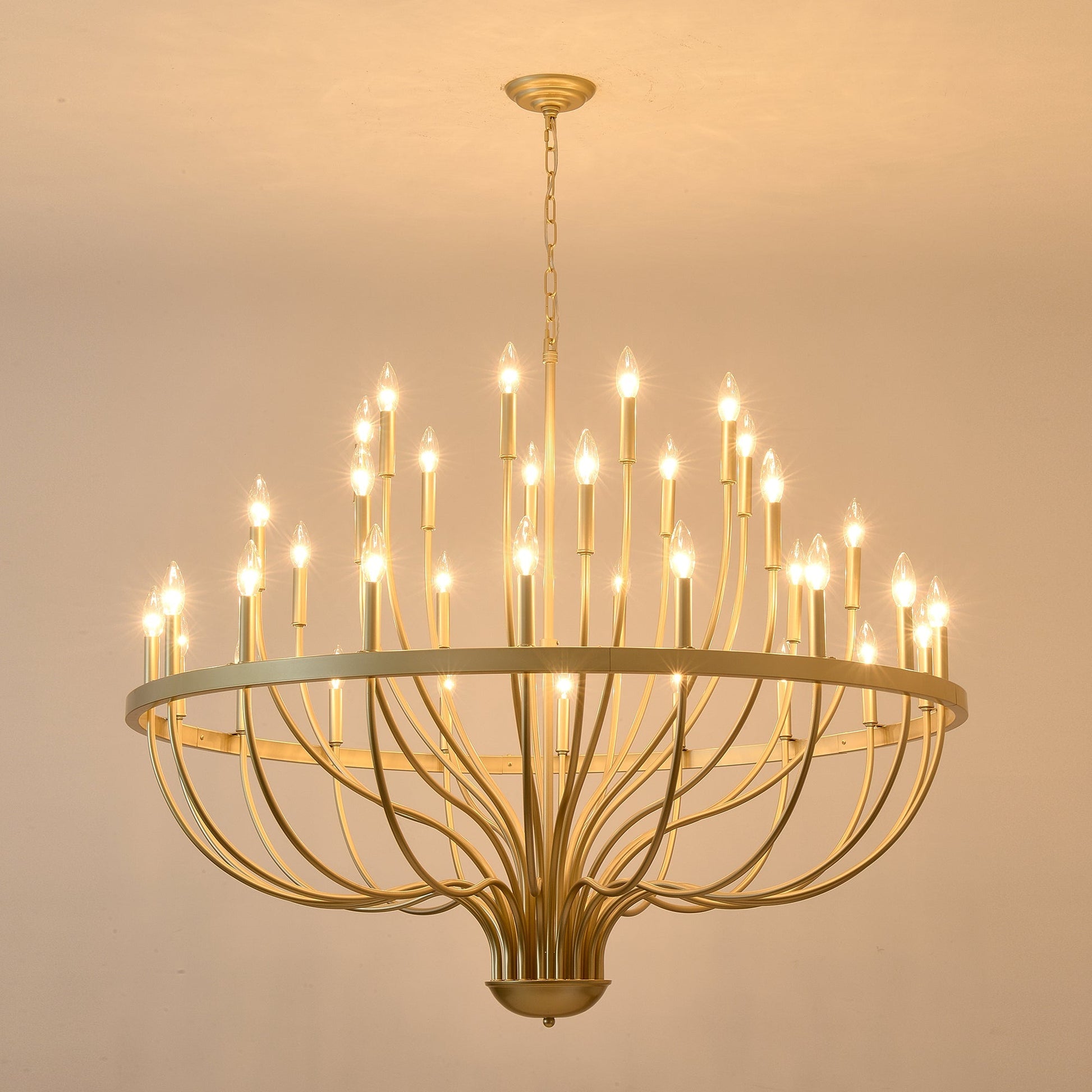36-Light Gold Industrial Iron Candle Chandelier with candle bulbs and iron frame by HouseOfZazla on Tampa Home & Garden Store