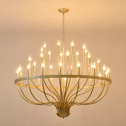 36-Light Gold Industrial Iron Candle Chandelier with candle bulbs and iron frame by HouseOfZazla on Tampa Home & Garden Store