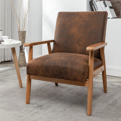 Wide Arm Chair Light Brown with distressed brown upholstery and solid wood arms and legs on Tampa Home & Garden Store