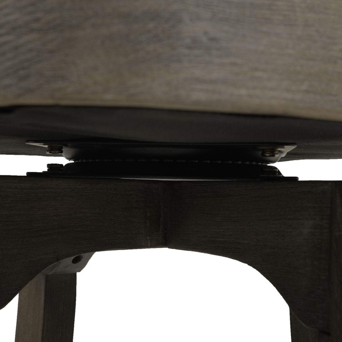 Swivel counter-height bar stool with dark solid hardwood frame and exposed swivel plate on Tampa Home & Garden Store