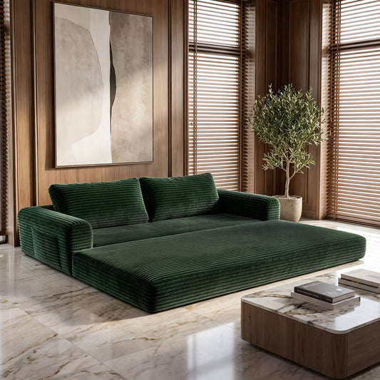 76 Inch Convertible Futon Sofa Bed in green velvet upholstery by HouseOfZazla on Tampa Home & Garden Store