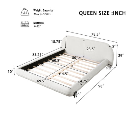 Queen size upholstered bed frame in boucle fabric with steel legs by HouseOfZazla, slatted wood support on Tampa Home & Garden Store