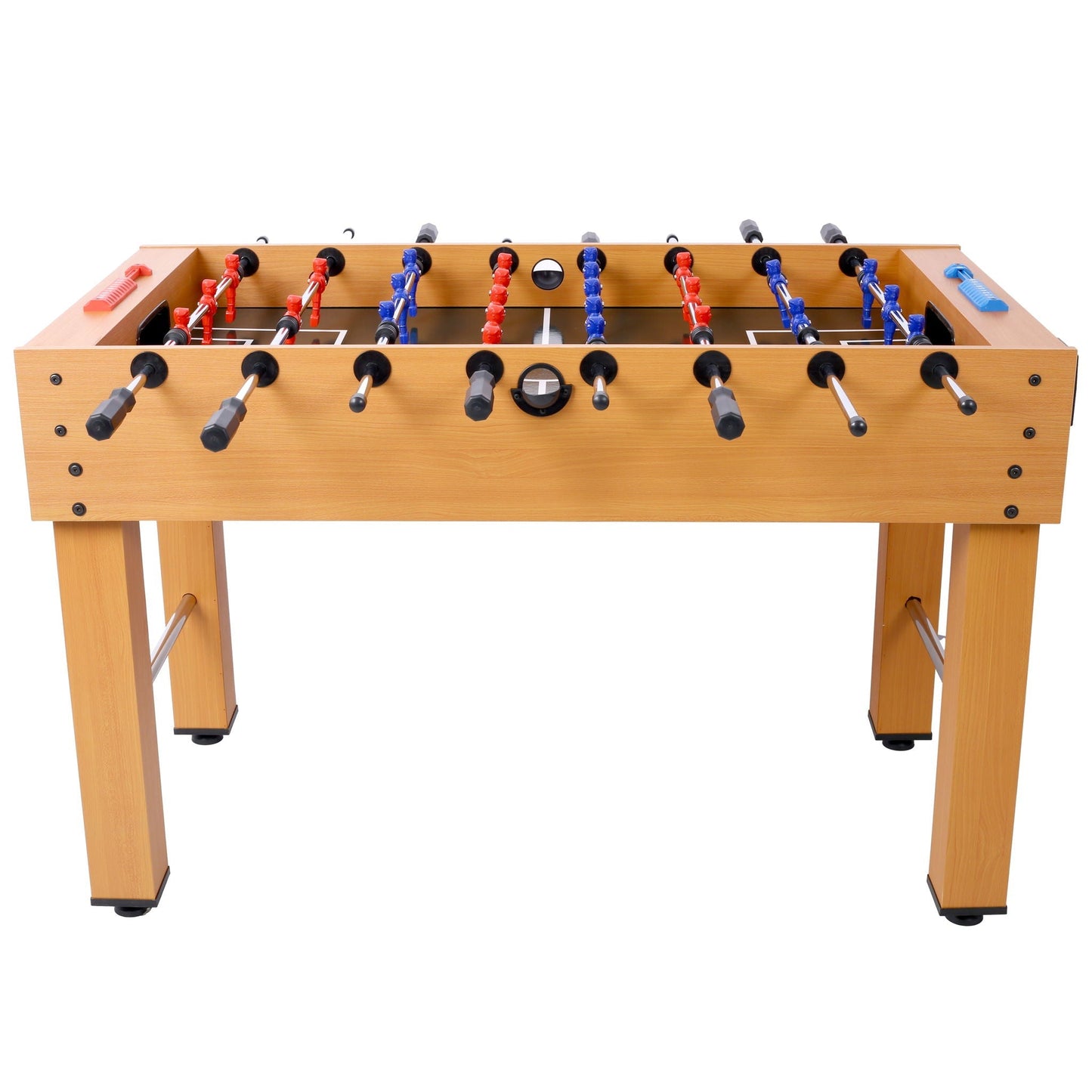 Foosball table Hurricane by HouseOfZazla with wooden cabinet and red and blue players on Tampa Home & Garden Store