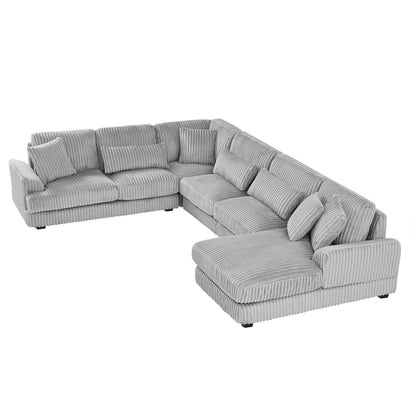 U-shaped sectional sofa with chaise lounge in gray corduroy, oversized, HouseOfZazla on Tampa Home & Garden Store