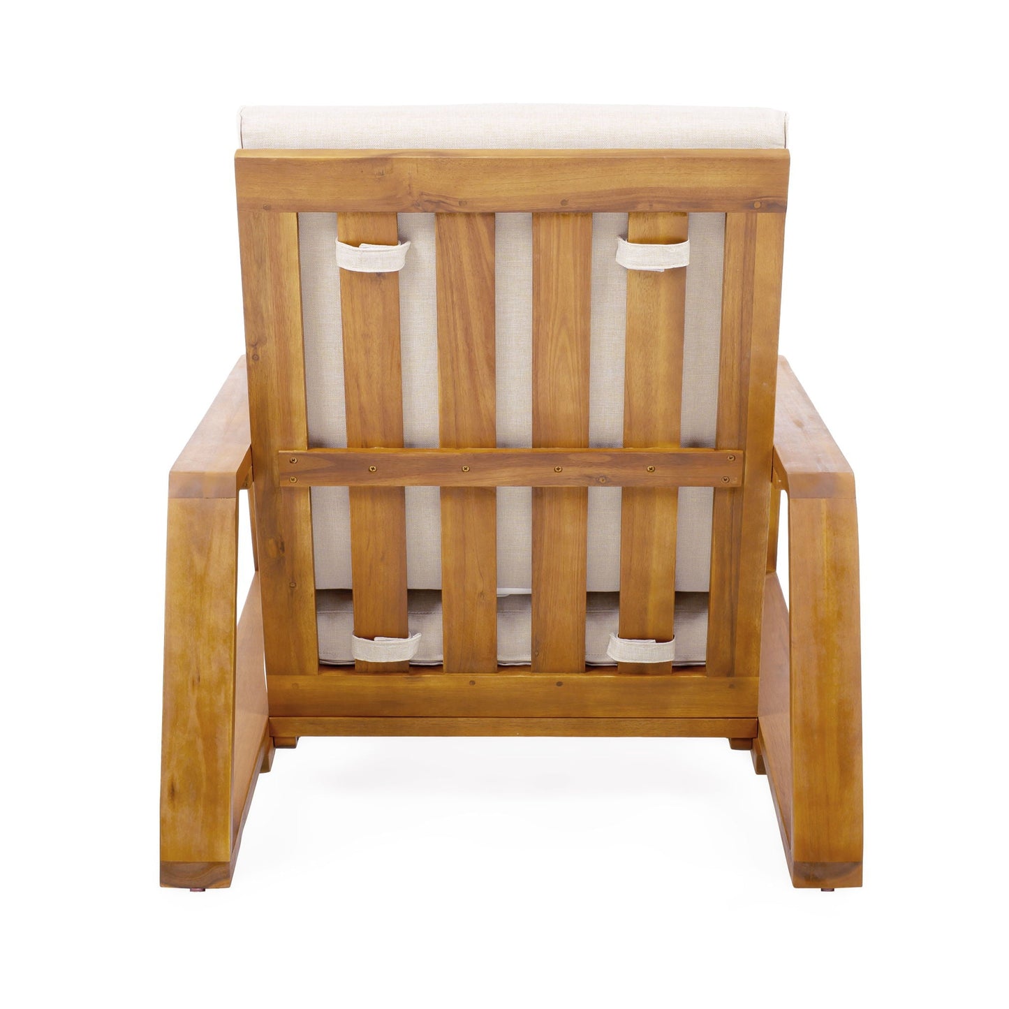 Outdoor patio lounge chair set of 2 with wooden frame and beige cushions on Tampa Home & Garden Store