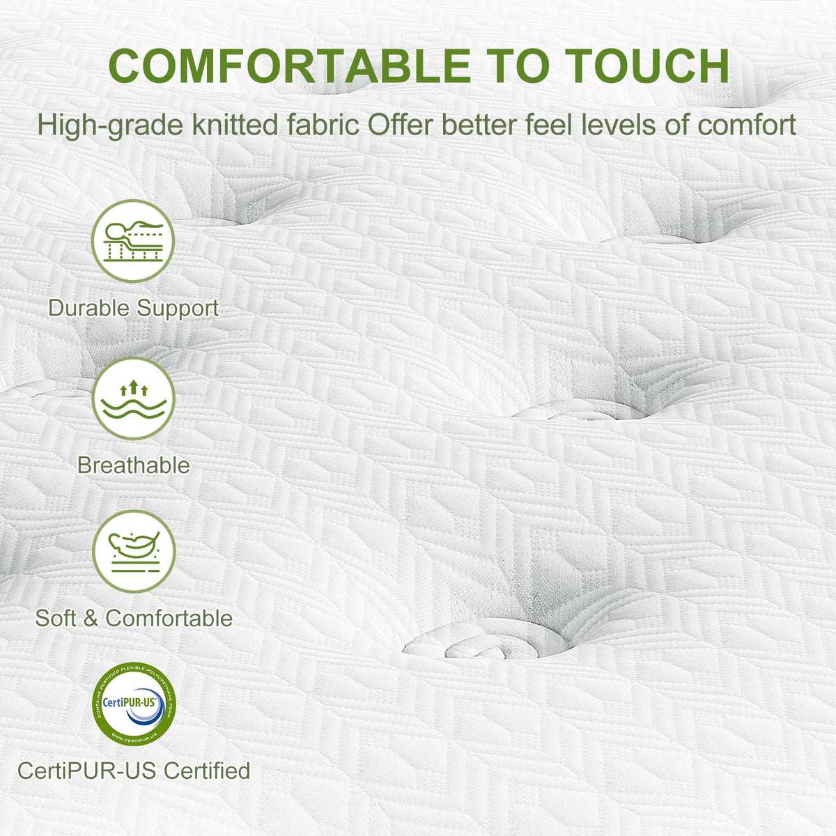 14 Inch Queen Size Hybrid Mattress by HouseOfZazla with breathable quilted fabric on Tampa Home & Garden Store