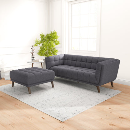 Addison Square Upholstered Ottoman gray mid-century by HouseOfZazla; tufted seat with wood legs on Tampa Home & Garden Store