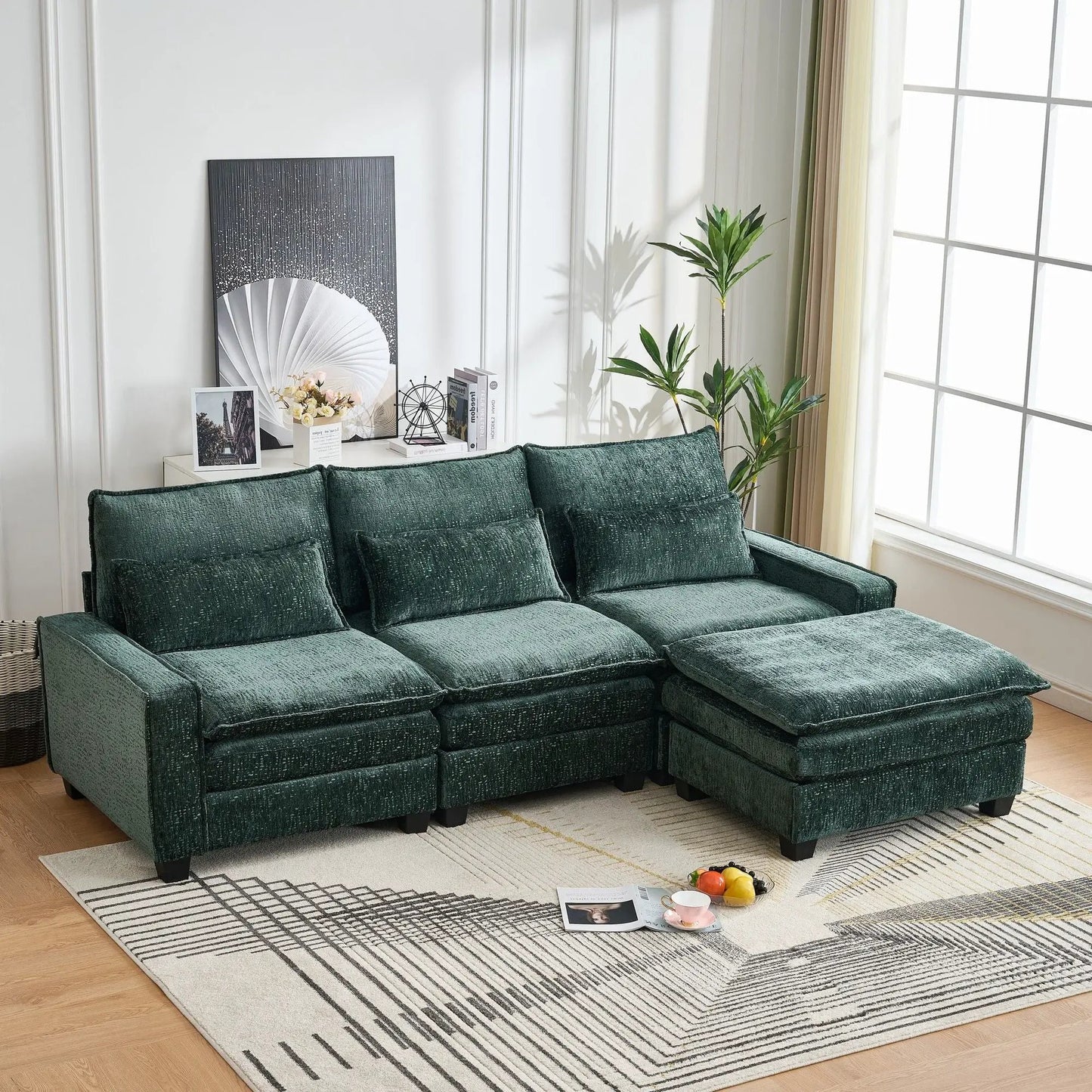 2-piece L-shaped sectional sofa with movable ottoman in teal fabric by Unique Piece Furniture on Tampa Home & Garden Store