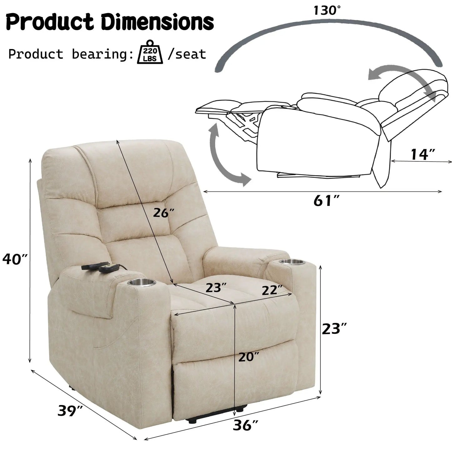 Nairi Leather Aire Recliner Ivory with lift heating massage Unique Piece Furniture on Tampa Home & Garden Store