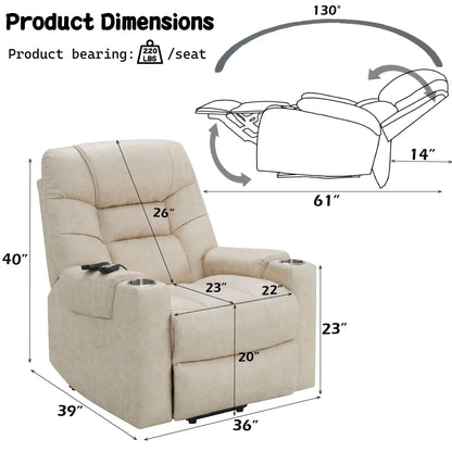 Nairi Leather Aire Recliner Ivory with lift heating massage Unique Piece Furniture on Tampa Home & Garden Store