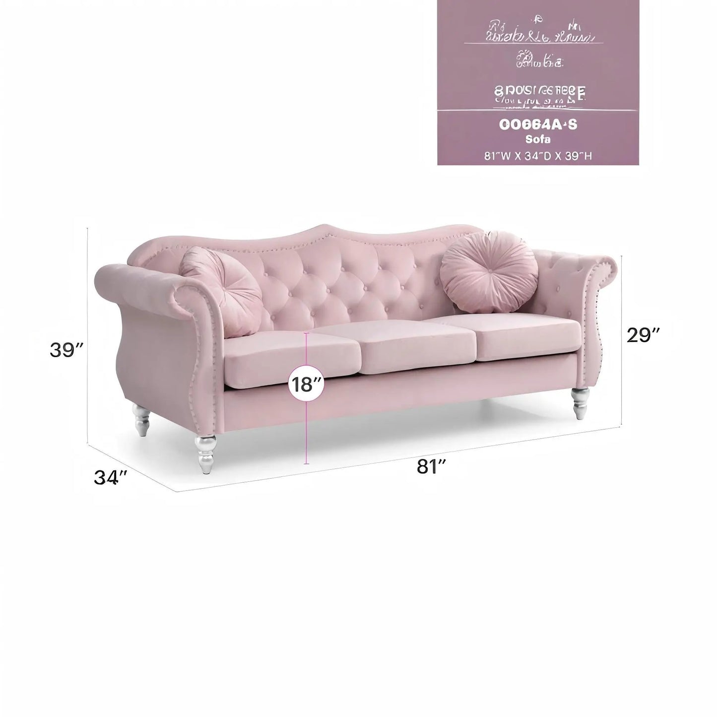 Hollywood Sofa with Glam Tufted Nailhead Trim