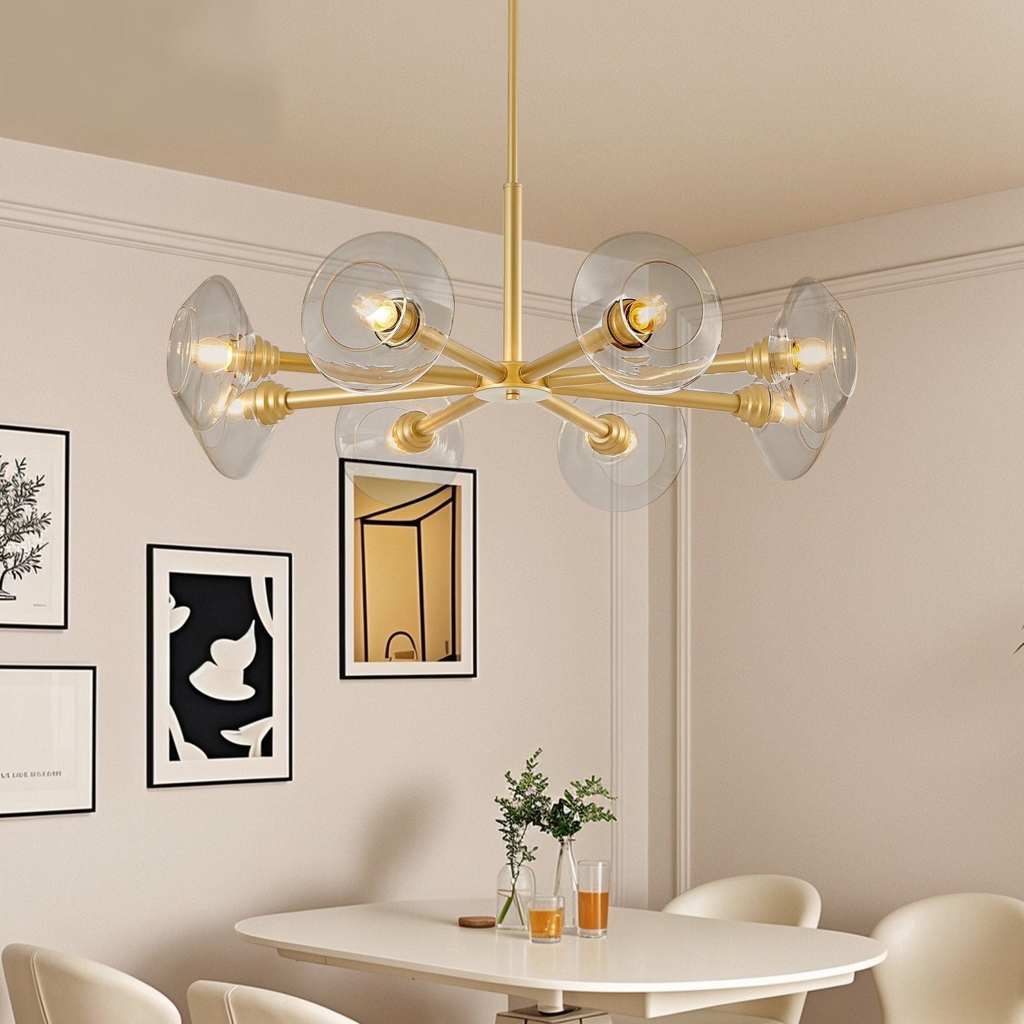 36in Modern Gold 8-Light Sputnik Chandelier with Clear Glass Shades by HouseOfZazla on Tampa Home & Garden Store