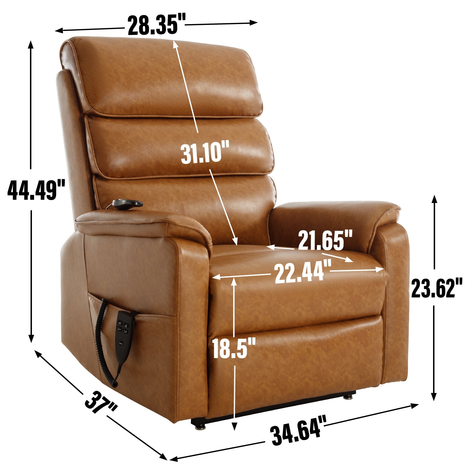 Brown leather dual-motor power lift recliner chair by HouseOfZazla with headrest and remote on Tampa Home & Garden Store