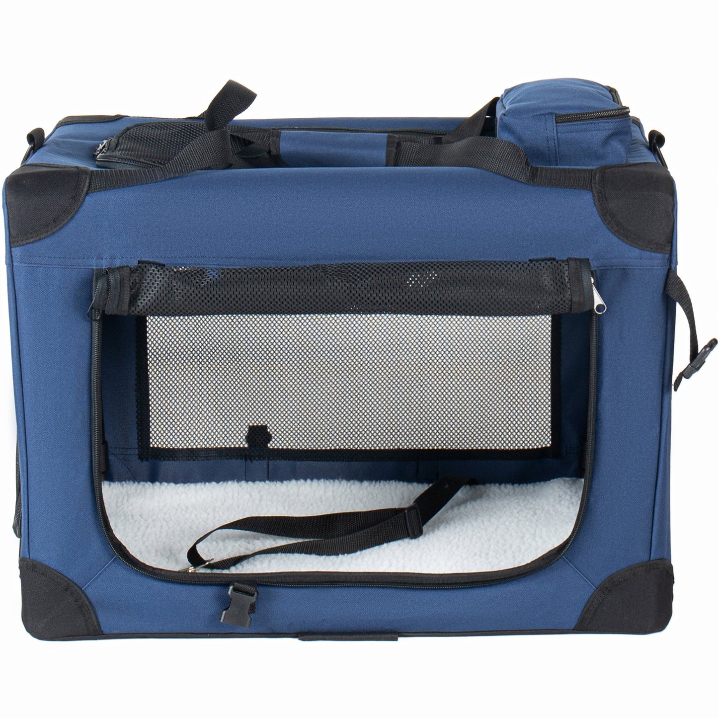 40'' Soft Dog Crate Kennel blue fabric with 3 doors and fleece mat HouseOfZazla on Tampa Home & Garden Store