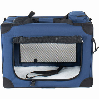 40'' Soft Dog Crate Kennel blue fabric with 3 doors and fleece mat HouseOfZazla on Tampa Home & Garden Store