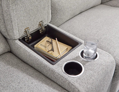 Acklen Place reclining sectional gray textured fabric with under-seat storage and cupholders on Tampa Home & Garden Store