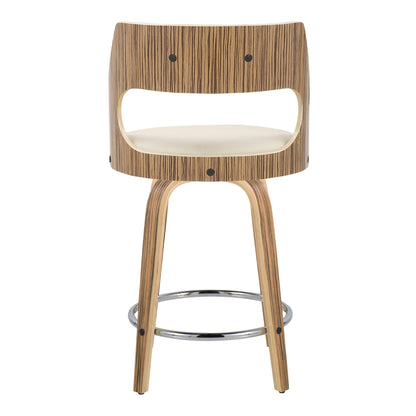 Cecina mid-century counter stool by HouseOfZazla with zebrawood veneer, cream seat, swivel on Tampa Home & Garden Store