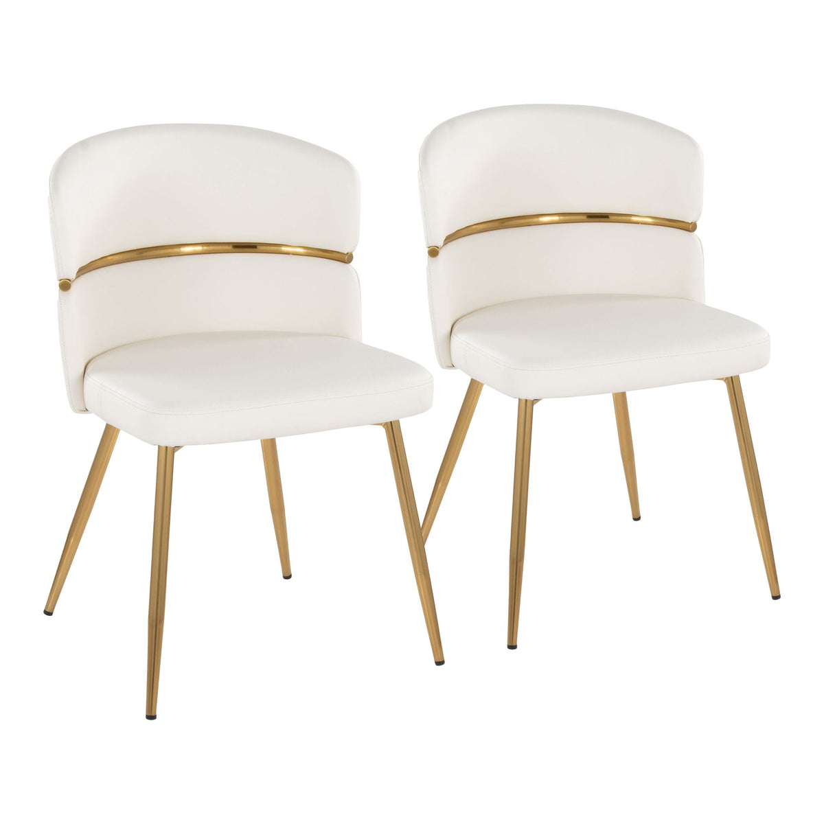 Art Deco dining chair set of 2 white upholstery with gold metal accents by HouseOfZazla on Tampa Home & Garden Store