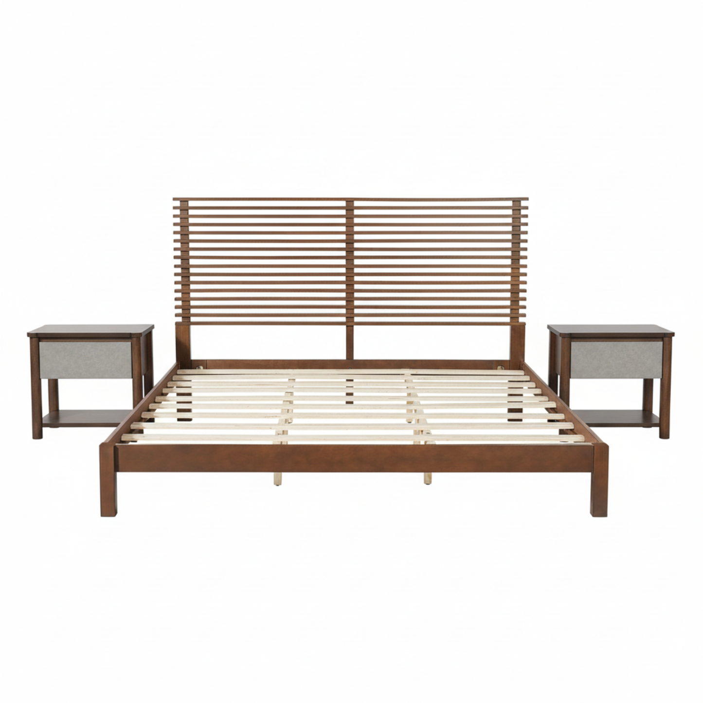King Bed Frame with Walnut Headboard and Wood