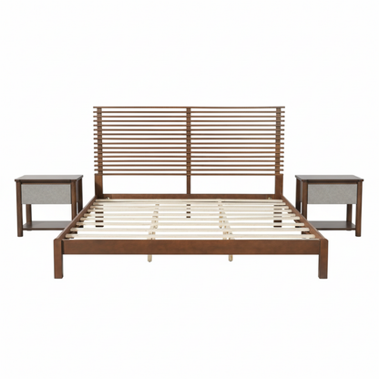King Bed Frame with Walnut Headboard and Wood