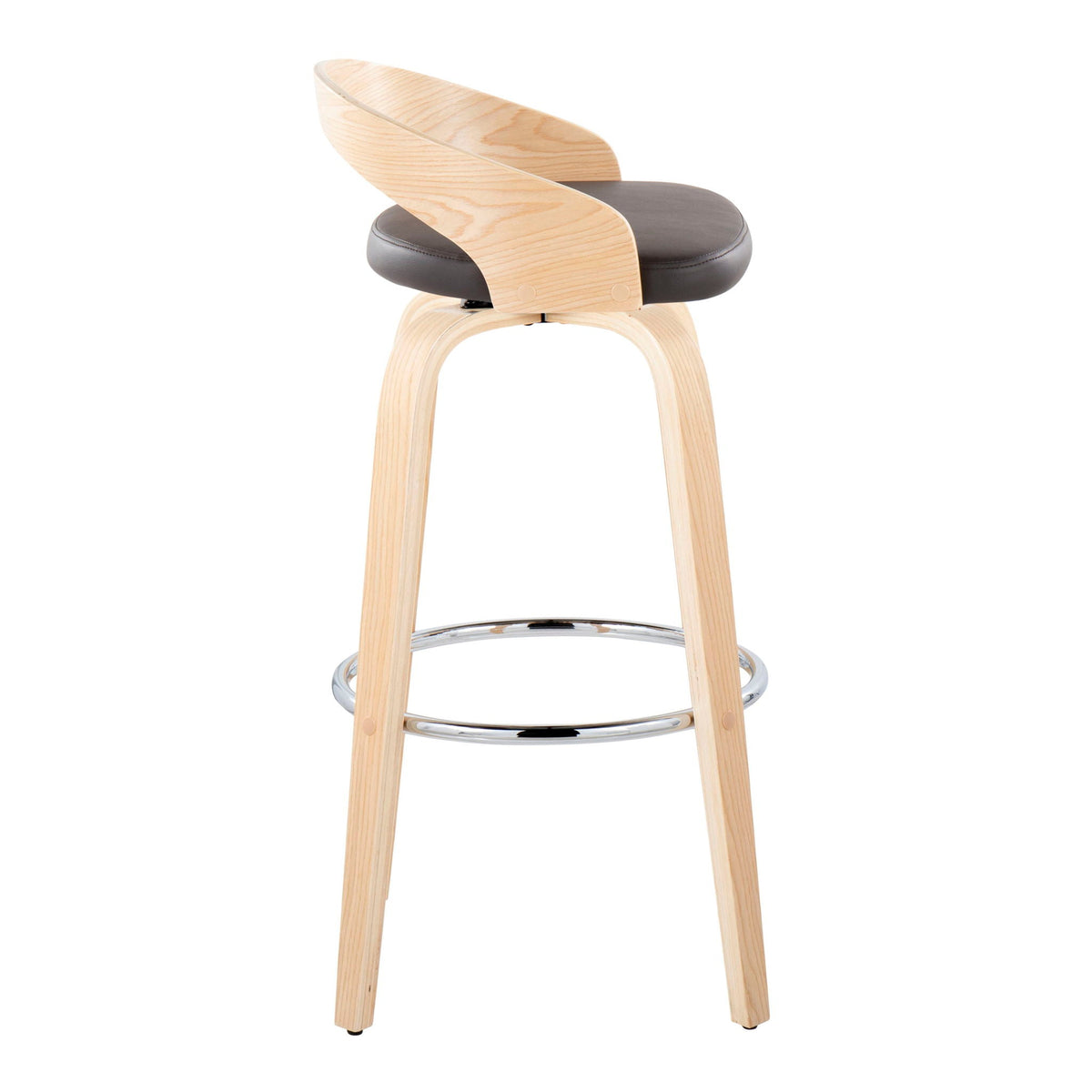 Contemporary fixed-height barstool set with swivel black cushioned seat and chrome foot ring on Tampa Home & Garden Store