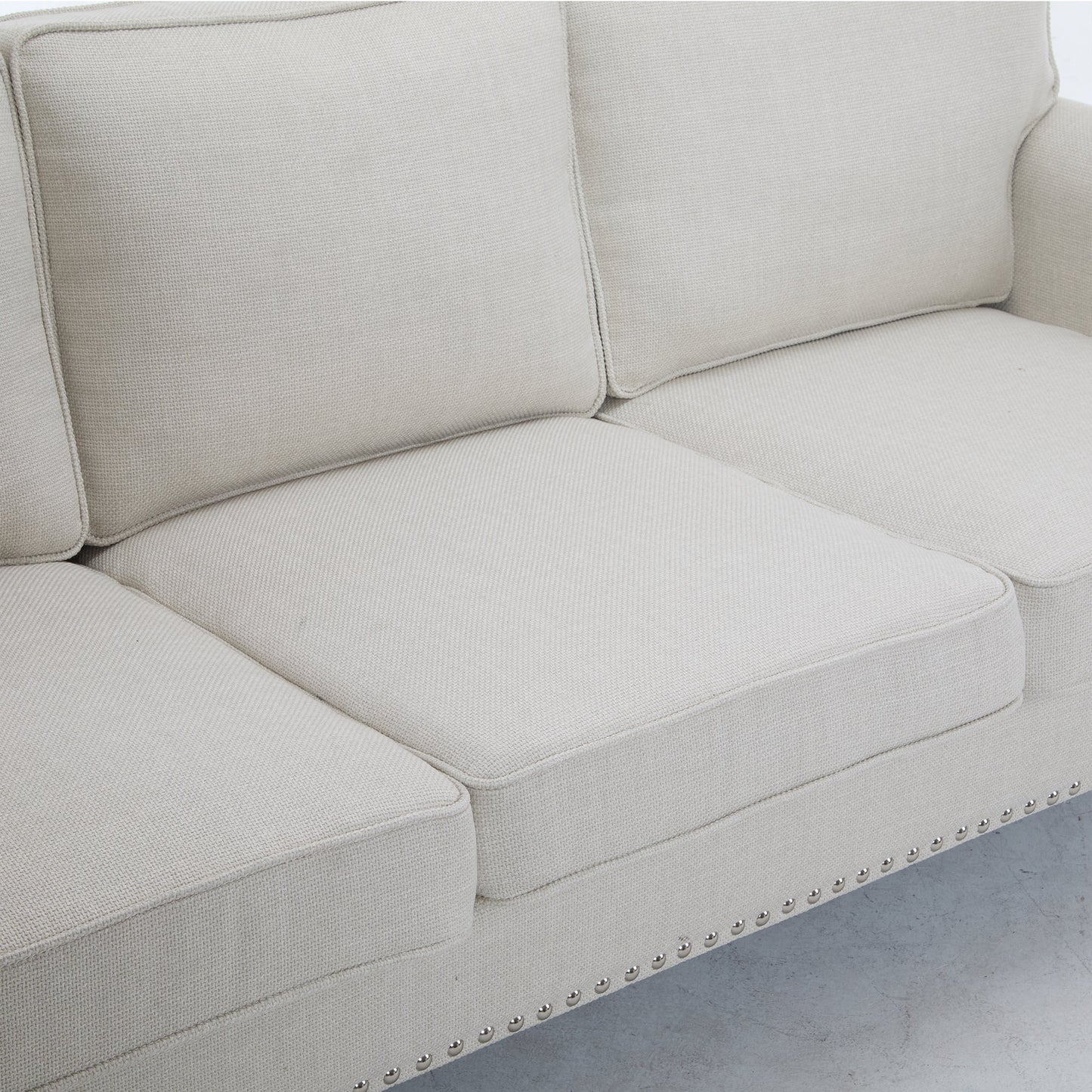 83-Inch faux leather rolled-arm sofa with nailhead trim in beige by HouseOfZazla on Tampa Home & Garden Store