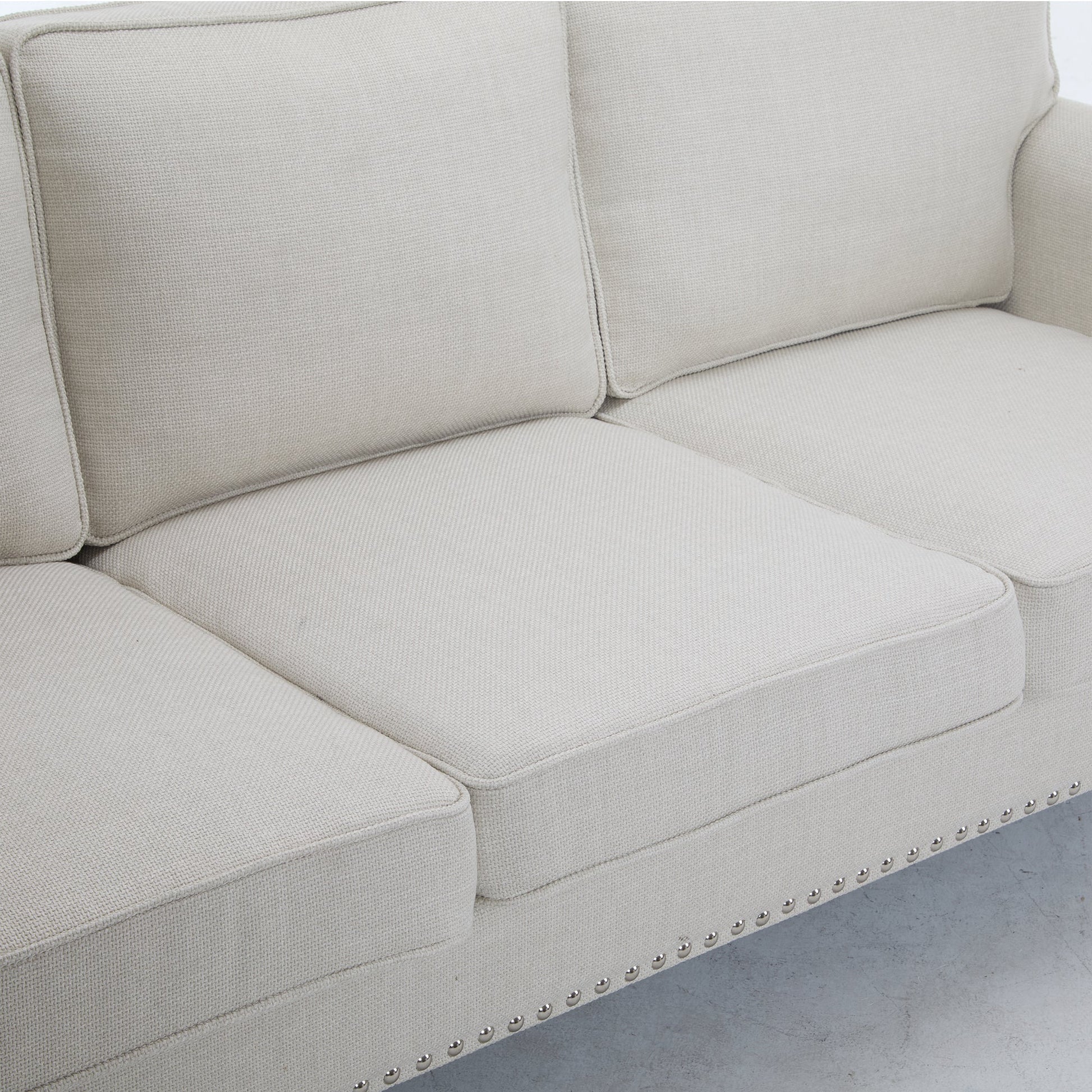 83-Inch faux leather rolled-arm sofa with nailhead trim in beige by HouseOfZazla on Tampa Home & Garden Store