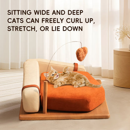 Wooden Pet Bed for Cats & Dogs HouseOfZazla, orange cushion on wood base on Tampa Home & Garden Store