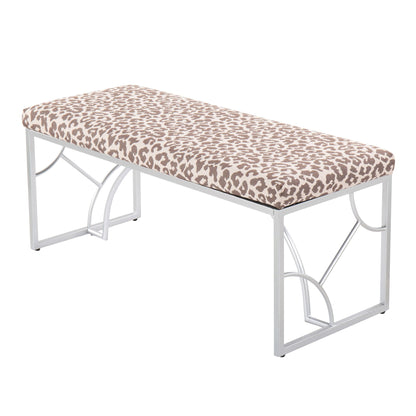 Elegant contemporary upholstered bench 2-piece with leopard print fabric and white metal frames on Tampa Home & Garden Store