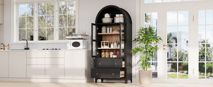 K&K 71in Tall Arched Kitchen Pantry Cabinet black with glass doors 2 drawers HouseOfZazla on Tampa Home & Garden Store