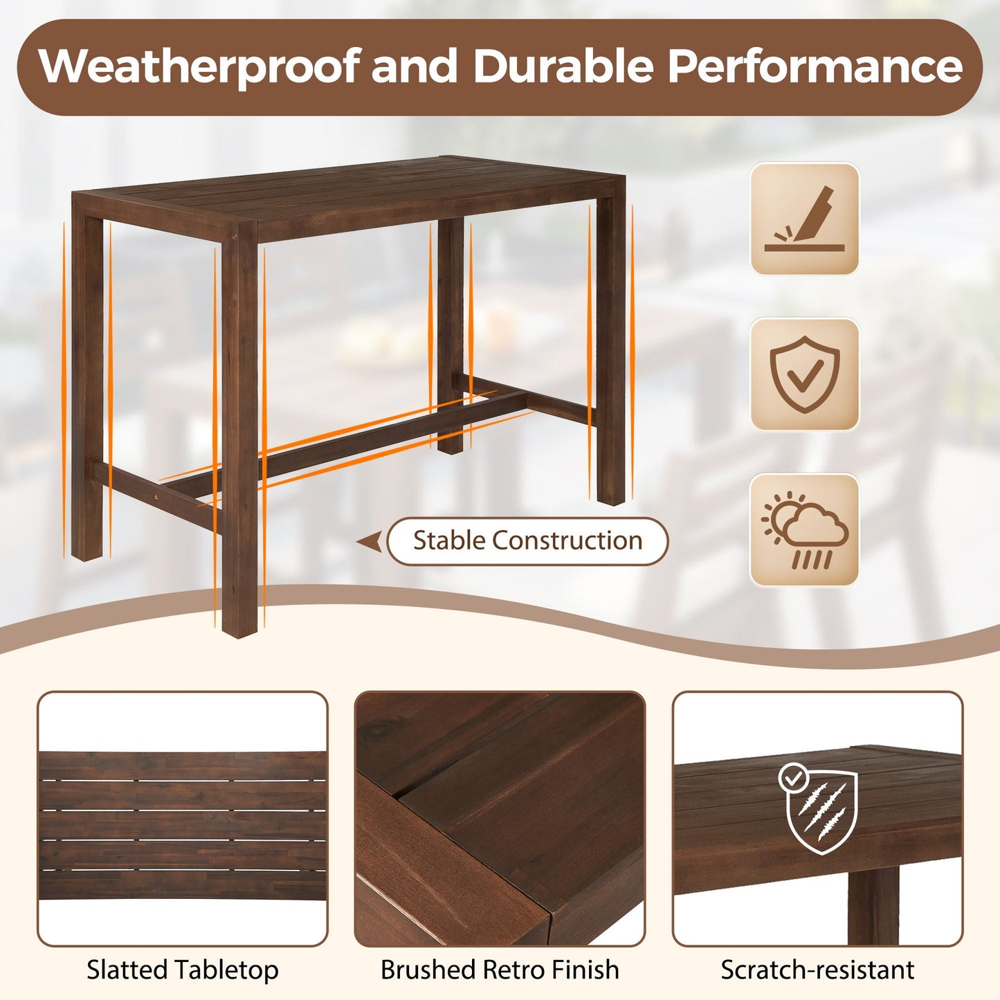 Patio Bar Set with Ergonomic Chairs by HouseOfZazla; 5-piece furniture in dark espresso wood on Tampa Home & Garden Store