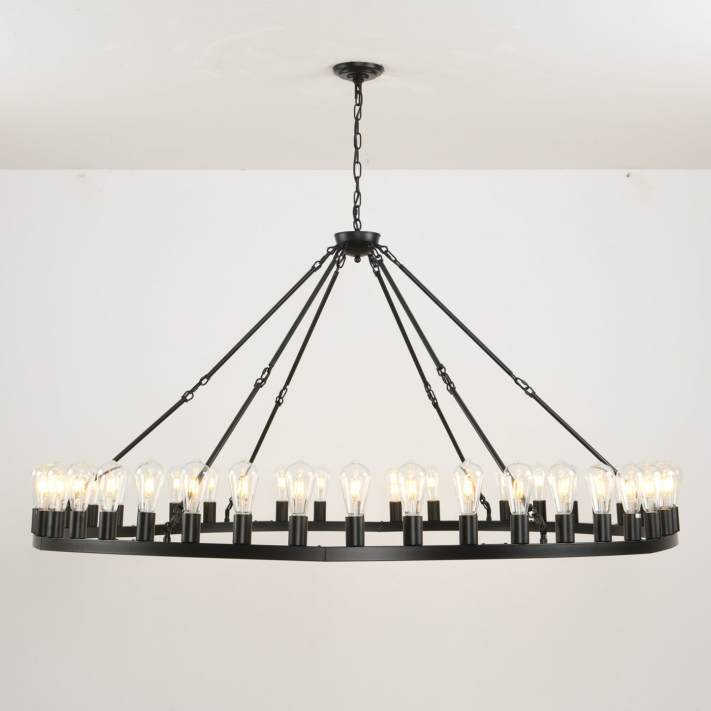 64 Inch matte black wagon wheel chandelier with 30 clear bulbs, chain, HouseOfZazla on Tampa Home & Garden Store