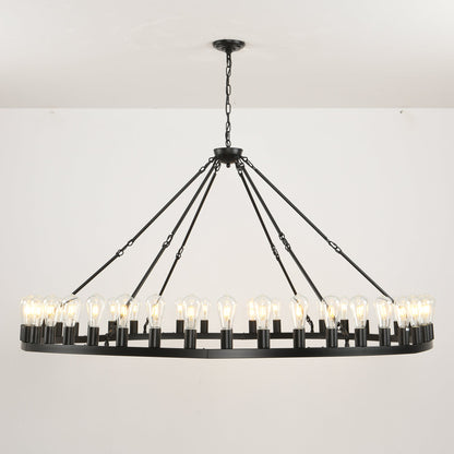 64 Inch matte black wagon wheel chandelier with 30 clear bulbs, chain, HouseOfZazla on Tampa Home & Garden Store