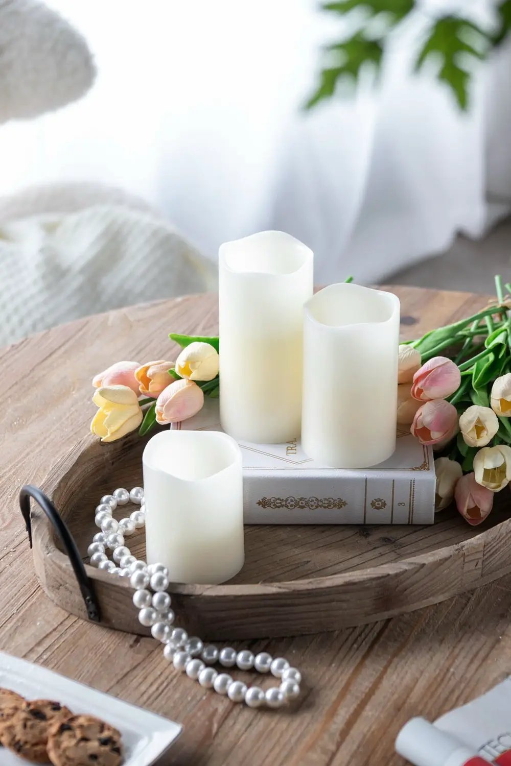 LED Candles With Remote Timer Set Of 3 Ivory