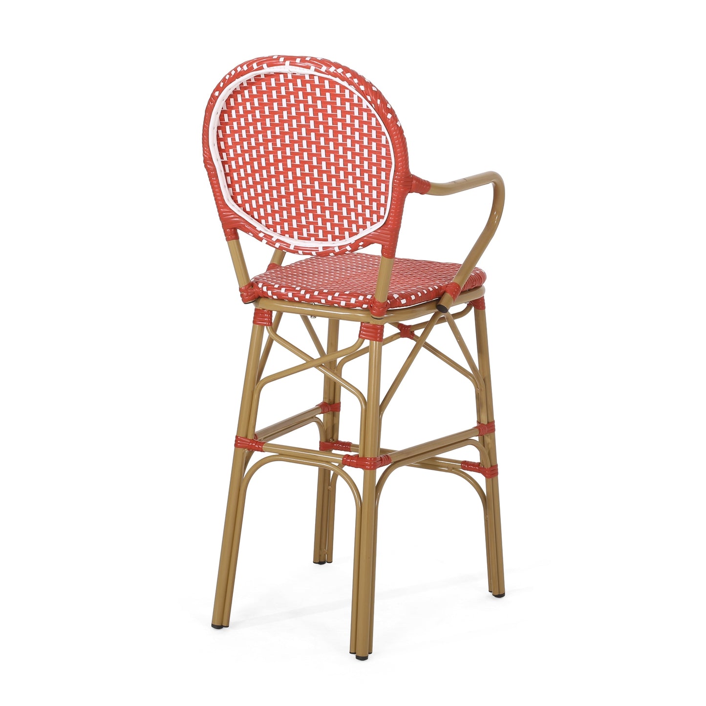 Outdoor French Bar Stools set of 2, red woven wicker with aluminum frame by HouseOfZazla on Tampa Home & Garden Store