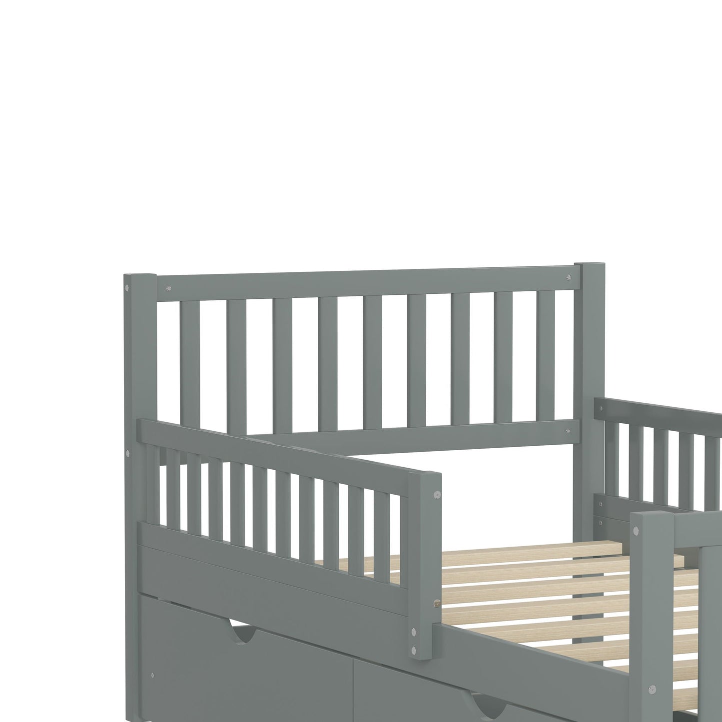 Platform bed with guardrails on both sides in gray, 2 storage drawers, HouseOfZazla on Tampa Home & Garden Store