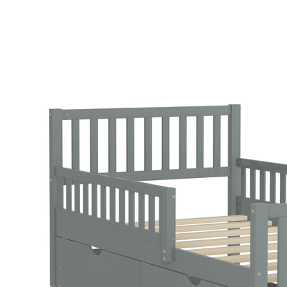 Platform bed with guardrails on both sides in gray, 2 storage drawers, HouseOfZazla on Tampa Home & Garden Store