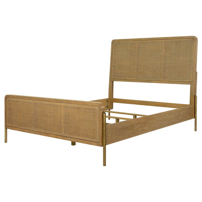 Stevie Panel Bed by HouseOfZazla in light oak with woven cane headboard panels on Tampa Home & Garden Store