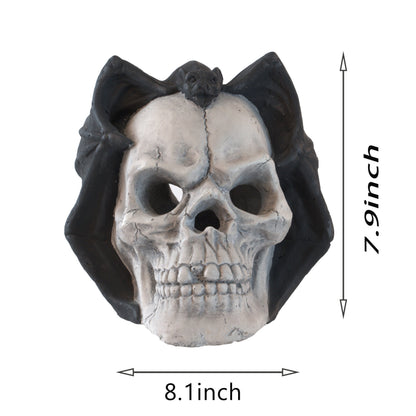 Hand-Welded Fire Pit Skull wall art set by HouseOfZazla, black hooded skeletal skull on Tampa Home & Garden Store