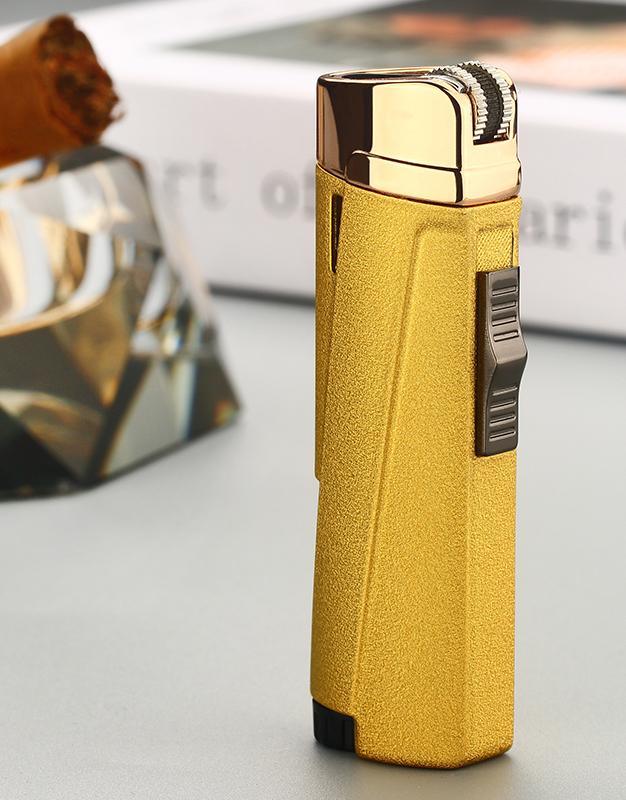 Stevvex three-torch turbo lighter gold metal finish chrome top with black side switch on Tampa Home & Garden Store