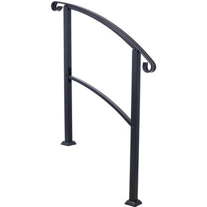 Black metal outdoor stair hand rail for 1 or 3 steps with curved top rail and vertical posts on Tampa Home & Garden Store