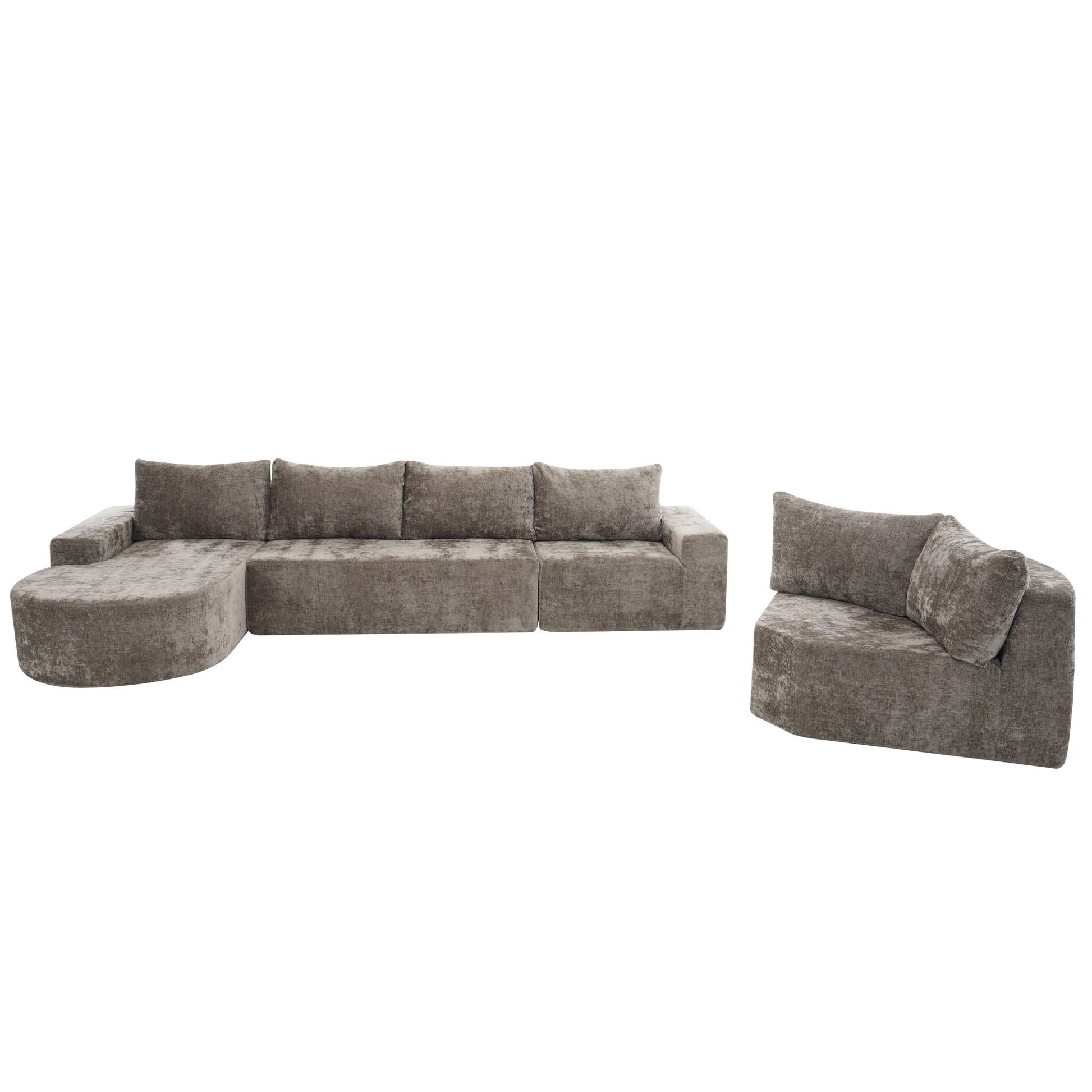 Modular Cloud Sectional Sofa Set by HouseOfZazla: U-shaped deep-seat sofa with gray velvet on Tampa Home & Garden Store